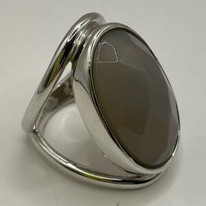 Kiam Family ❤️ Large Gray Oval Stone Silver Cocktail Statement Ring, 8